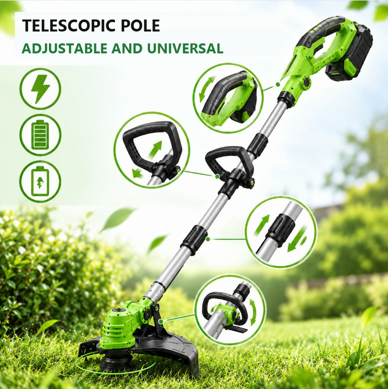 Trimmer cu tijă telescopică și mânere reglabile